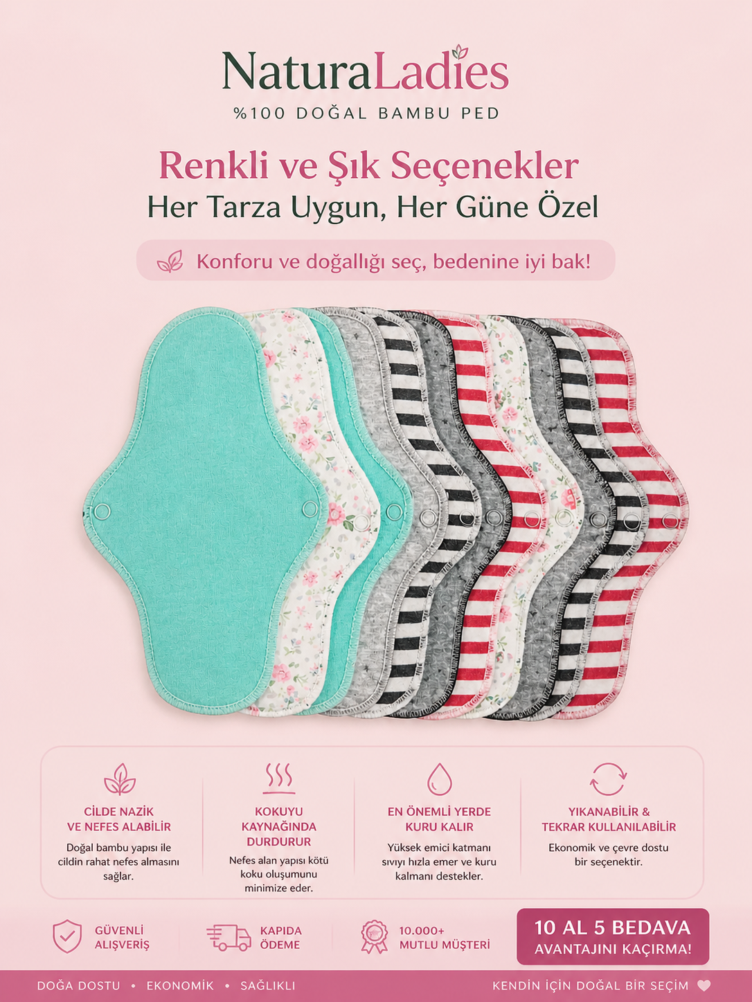 Natura Ladies | %100 Doğal Hijyenik ve Yıkanabilir Bambu Ped